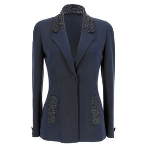 Rochas Embellished Blazer in Navy Blue Polyester